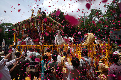 ISKCON devotees during procession in Hyderabad